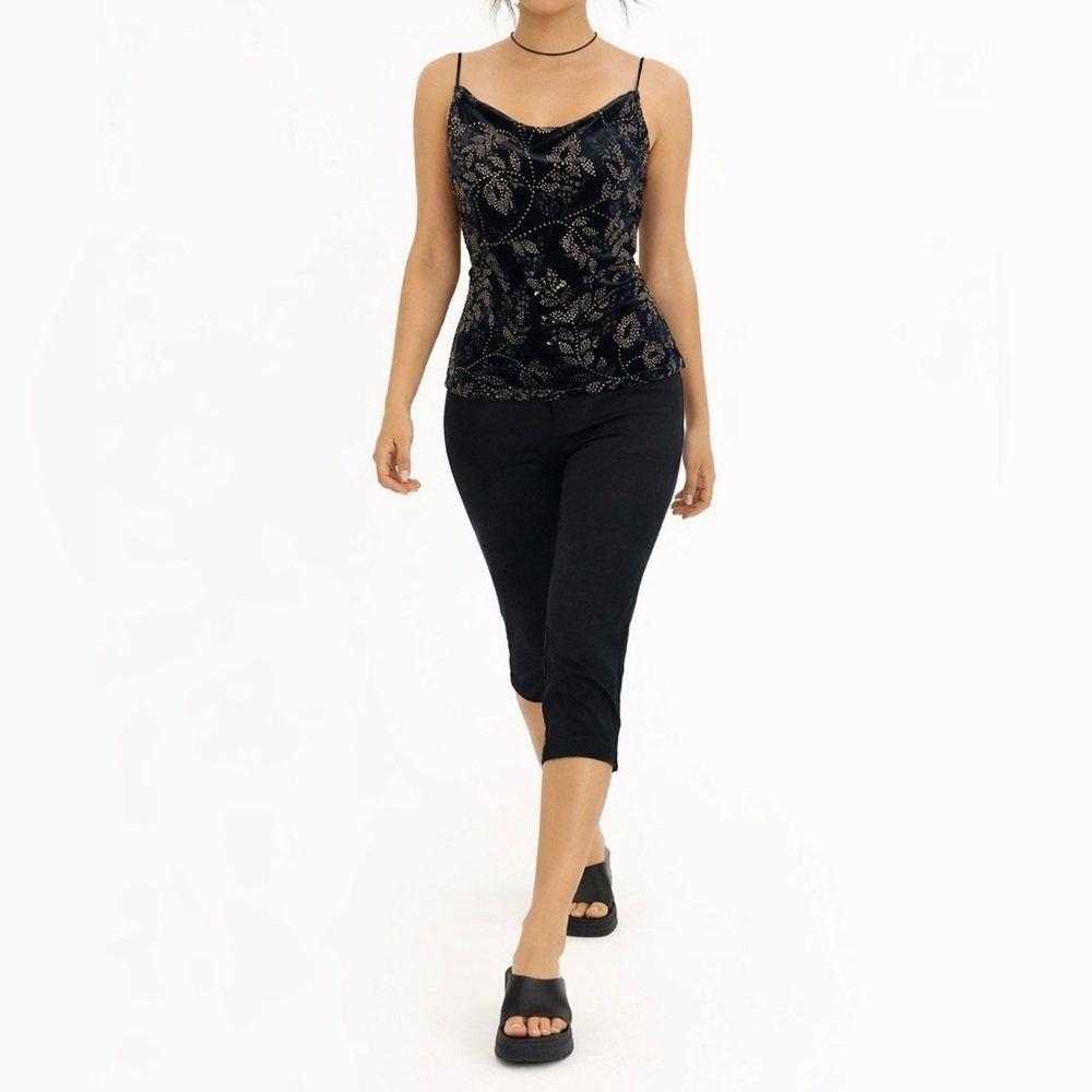 Vintage 90s XOXO Velvet Draped Tank Top Black Size Large
